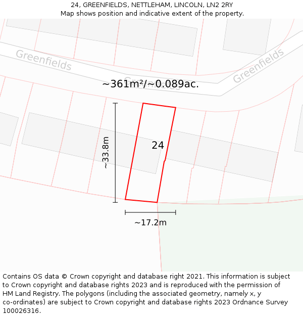 24, GREENFIELDS, NETTLEHAM, LINCOLN, LN2 2RY: Plot and title map