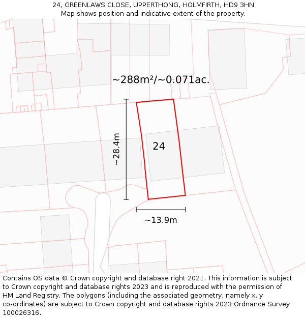 24, GREENLAWS CLOSE, UPPERTHONG, HOLMFIRTH, HD9 3HN: Plot and title map