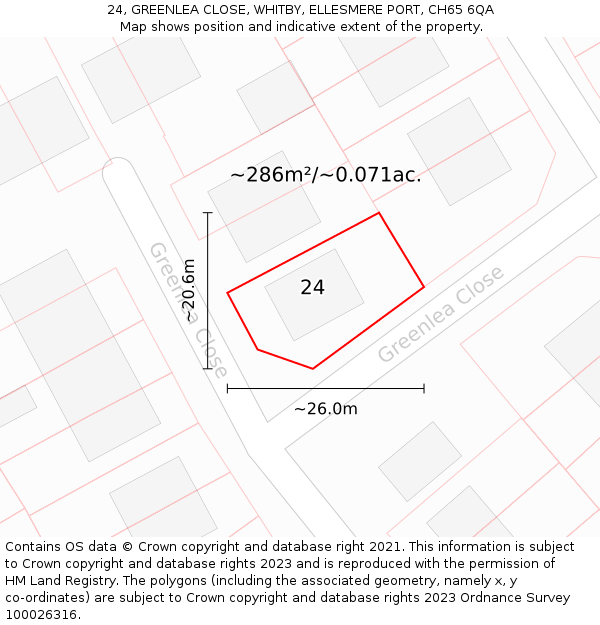 24, GREENLEA CLOSE, WHITBY, ELLESMERE PORT, CH65 6QA: Plot and title map