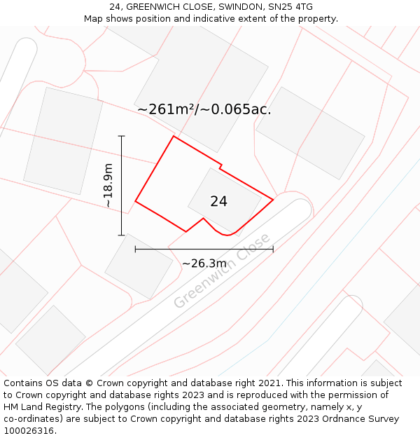 24, GREENWICH CLOSE, SWINDON, SN25 4TG: Plot and title map