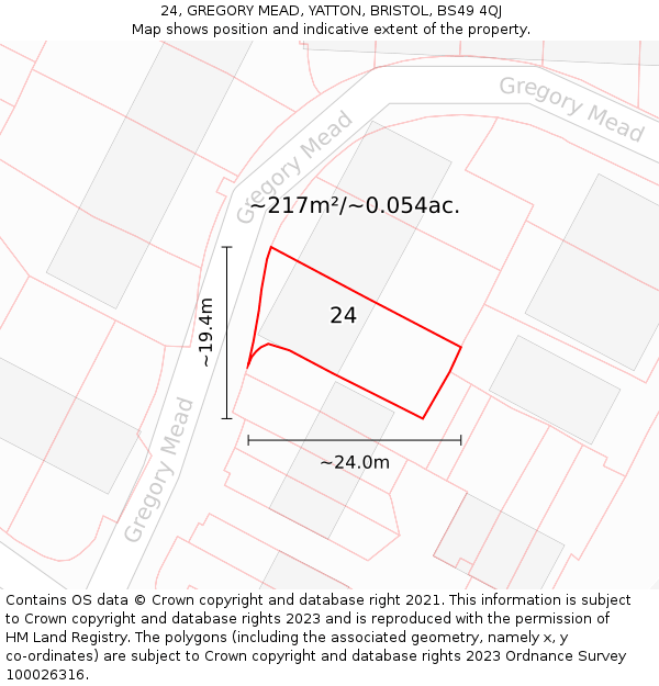 24, GREGORY MEAD, YATTON, BRISTOL, BS49 4QJ: Plot and title map