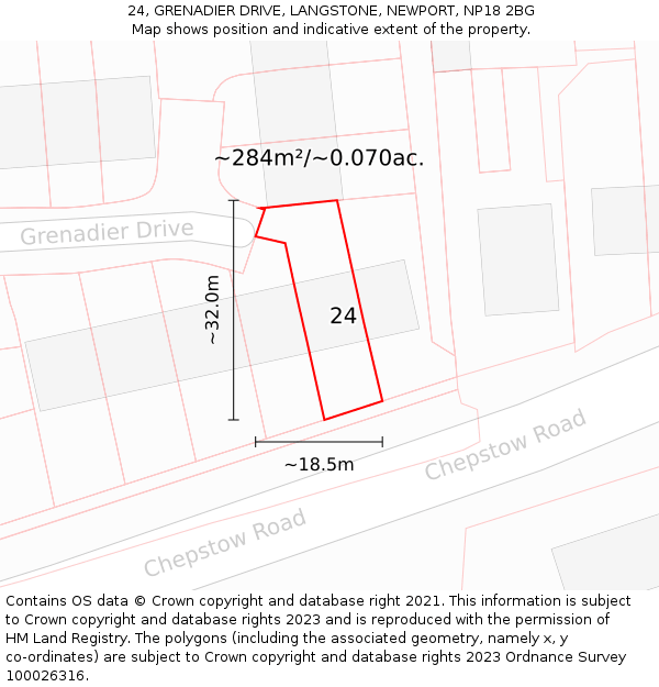 24, GRENADIER DRIVE, LANGSTONE, NEWPORT, NP18 2BG: Plot and title map