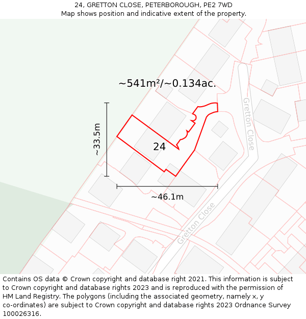 24, GRETTON CLOSE, PETERBOROUGH, PE2 7WD: Plot and title map