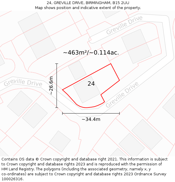 24, GREVILLE DRIVE, BIRMINGHAM, B15 2UU: Plot and title map