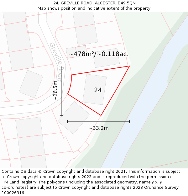 24, GREVILLE ROAD, ALCESTER, B49 5QN: Plot and title map