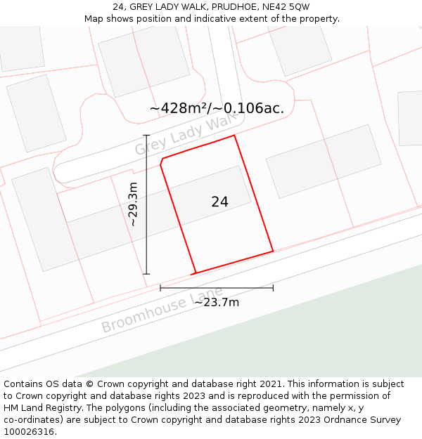 24, GREY LADY WALK, PRUDHOE, NE42 5QW: Plot and title map