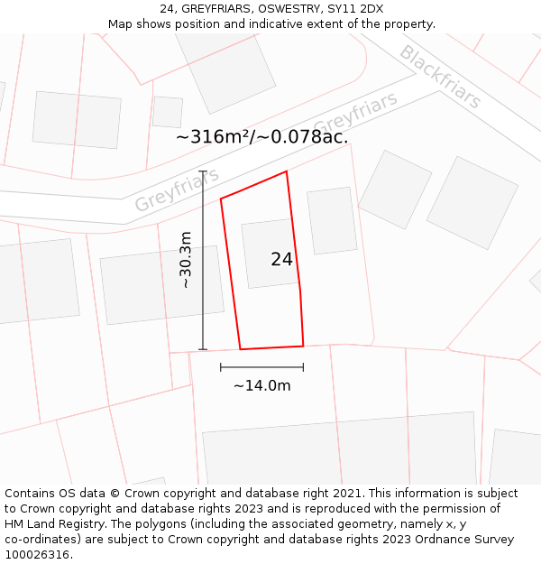 24, GREYFRIARS, OSWESTRY, SY11 2DX: Plot and title map