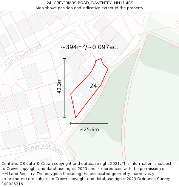 24, GREYFRIARS ROAD, DAVENTRY, NN11 4RS: Plot and title map