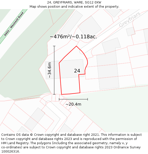 24, GREYFRIARS, WARE, SG12 0XW: Plot and title map