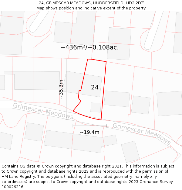 24, GRIMESCAR MEADOWS, HUDDERSFIELD, HD2 2DZ: Plot and title map