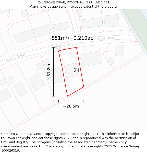 24, GROVE DRIVE, WOODHALL SPA, LN10 6RT: Plot and title map