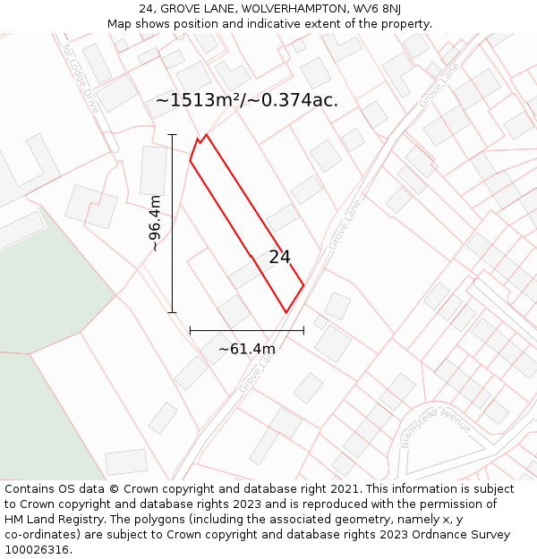 24, GROVE LANE, WOLVERHAMPTON, WV6 8NJ: Plot and title map