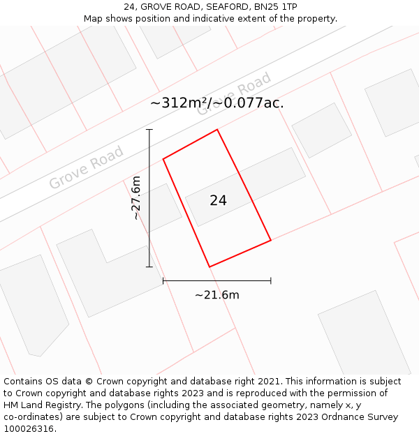 24, GROVE ROAD, SEAFORD, BN25 1TP: Plot and title map