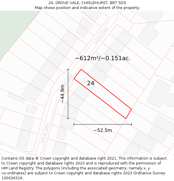 24, GROVE VALE, CHISLEHURST, BR7 5DS: Plot and title map