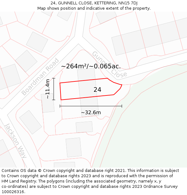 24, GUNNELL CLOSE, KETTERING, NN15 7DJ: Plot and title map