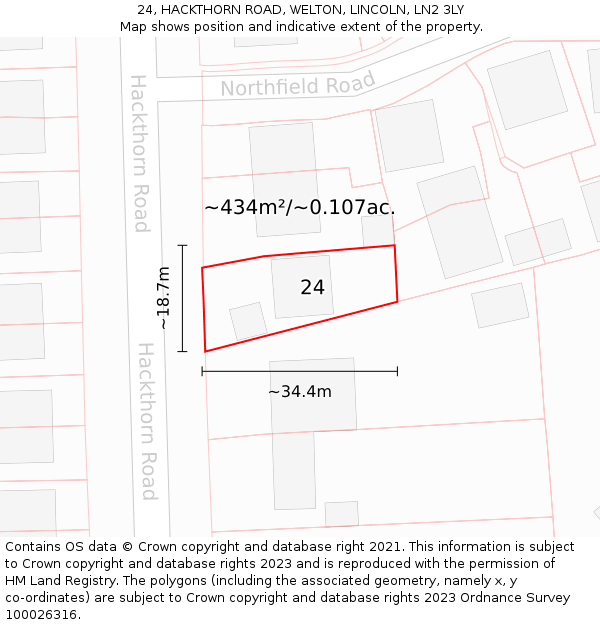 24, HACKTHORN ROAD, WELTON, LINCOLN, LN2 3LY: Plot and title map