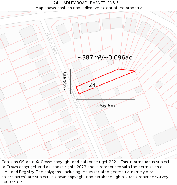 24, HADLEY ROAD, BARNET, EN5 5HH: Plot and title map