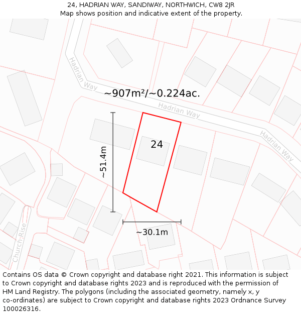 24, HADRIAN WAY, SANDIWAY, NORTHWICH, CW8 2JR: Plot and title map