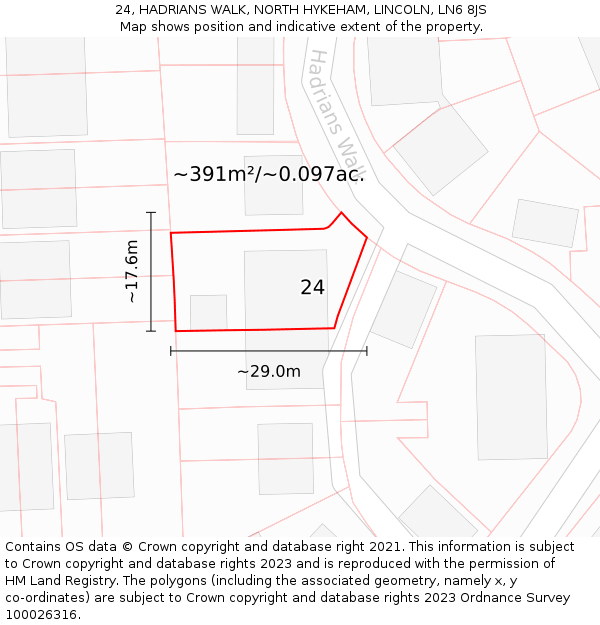 24, HADRIANS WALK, NORTH HYKEHAM, LINCOLN, LN6 8JS: Plot and title map