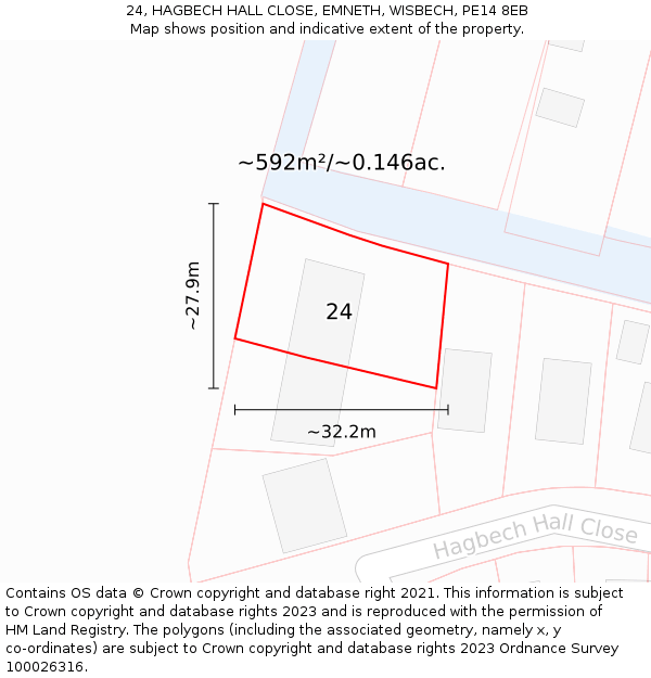 24, HAGBECH HALL CLOSE, EMNETH, WISBECH, PE14 8EB: Plot and title map