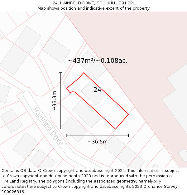 24, HAINFIELD DRIVE, SOLIHULL, B91 2PL: Plot and title map