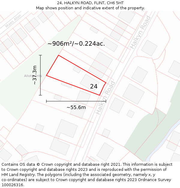 24, HALKYN ROAD, FLINT, CH6 5HT: Plot and title map