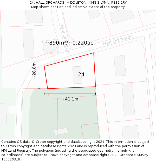 24, HALL ORCHARDS, MIDDLETON, KING'S LYNN, PE32 1RY: Plot and title map