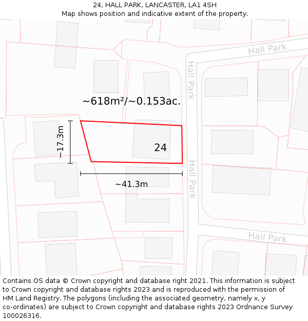 24, HALL PARK, LANCASTER, LA1 4SH: Plot and title map