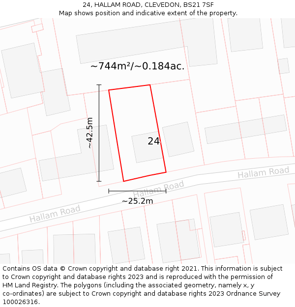 24, HALLAM ROAD, CLEVEDON, BS21 7SF: Plot and title map