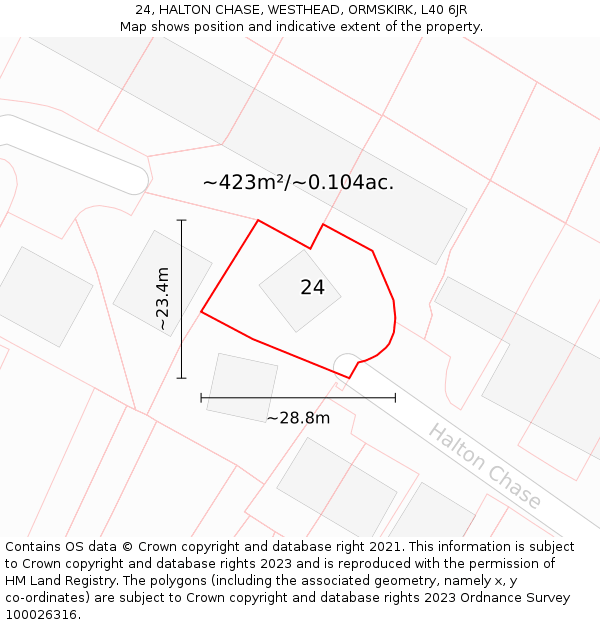 24, HALTON CHASE, WESTHEAD, ORMSKIRK, L40 6JR: Plot and title map