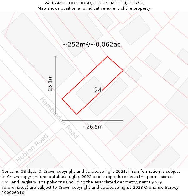24, HAMBLEDON ROAD, BOURNEMOUTH, BH6 5PJ: Plot and title map