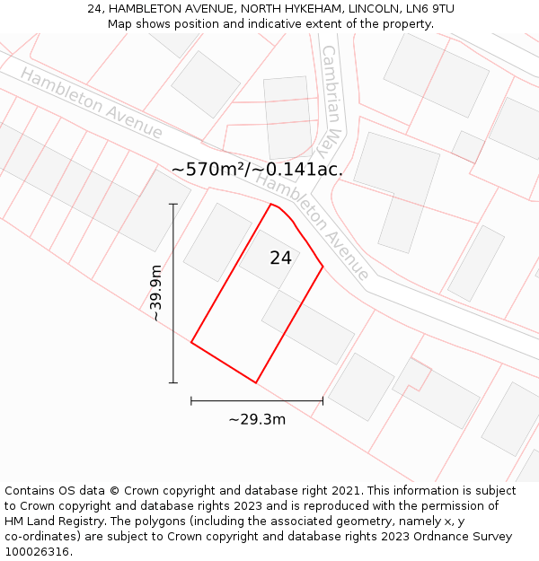 24, HAMBLETON AVENUE, NORTH HYKEHAM, LINCOLN, LN6 9TU: Plot and title map