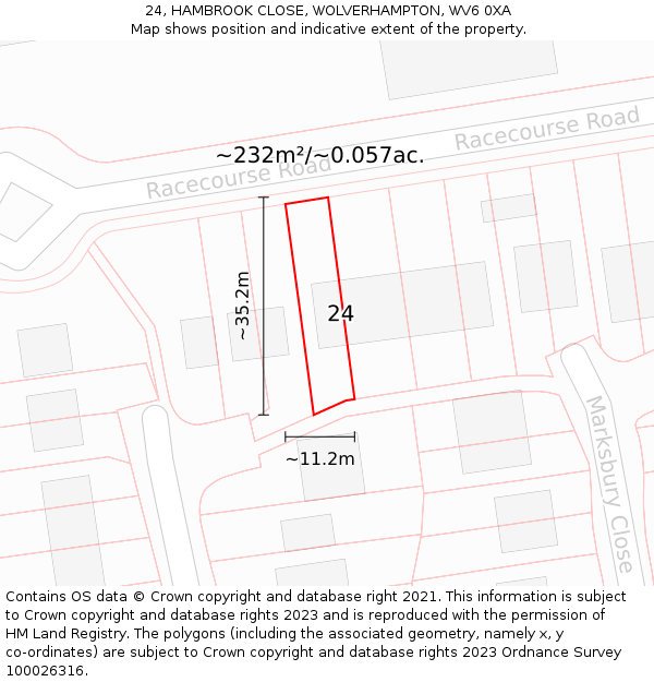 24, HAMBROOK CLOSE, WOLVERHAMPTON, WV6 0XA: Plot and title map