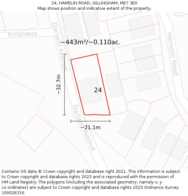 24, HAMELIN ROAD, GILLINGHAM, ME7 3EX: Plot and title map