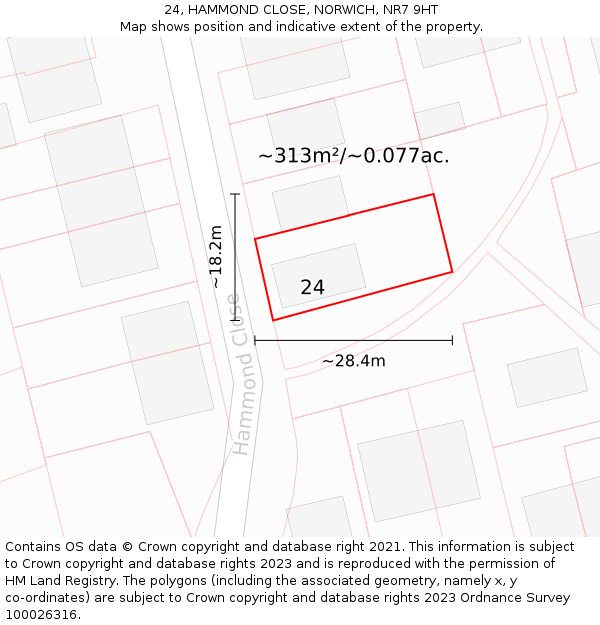 24, HAMMOND CLOSE, NORWICH, NR7 9HT: Plot and title map
