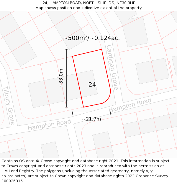 24, HAMPTON ROAD, NORTH SHIELDS, NE30 3HP: Plot and title map