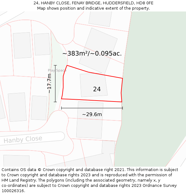 24, HANBY CLOSE, FENAY BRIDGE, HUDDERSFIELD, HD8 0FE: Plot and title map