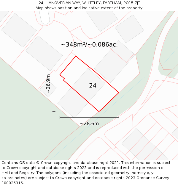 24, HANOVERIAN WAY, WHITELEY, FAREHAM, PO15 7JT: Plot and title map