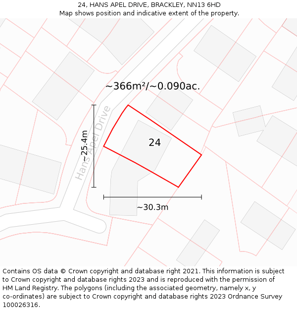 24, HANS APEL DRIVE, BRACKLEY, NN13 6HD: Plot and title map