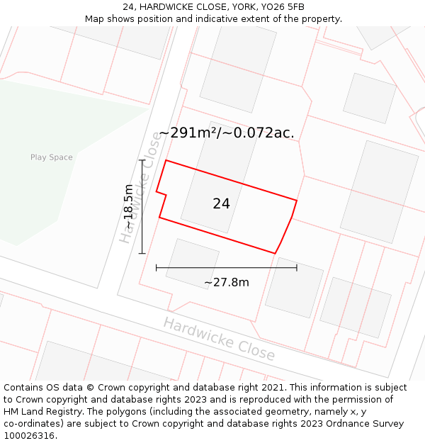 24, HARDWICKE CLOSE, YORK, YO26 5FB: Plot and title map