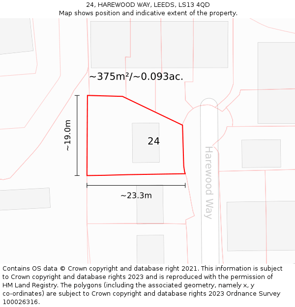 24, HAREWOOD WAY, LEEDS, LS13 4QD: Plot and title map