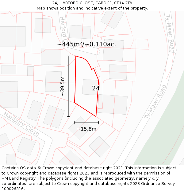 24, HARFORD CLOSE, CARDIFF, CF14 2TA: Plot and title map