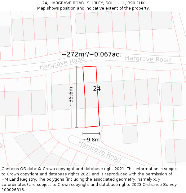 24, HARGRAVE ROAD, SHIRLEY, SOLIHULL, B90 1HX: Plot and title map
