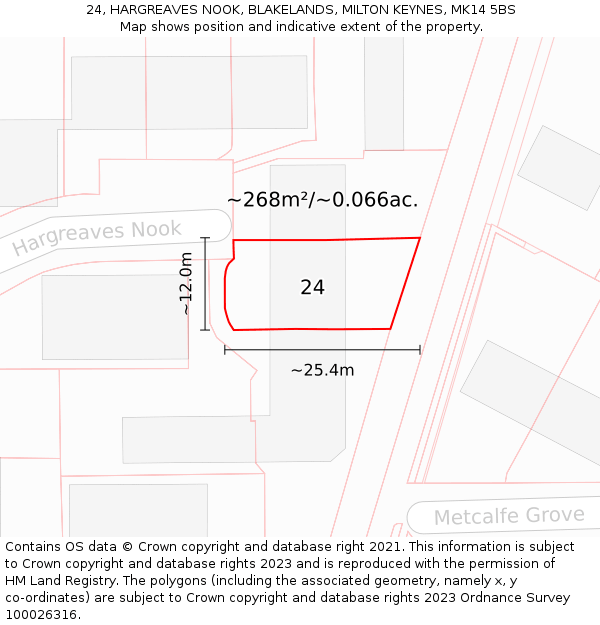 24, HARGREAVES NOOK, BLAKELANDS, MILTON KEYNES, MK14 5BS: Plot and title map