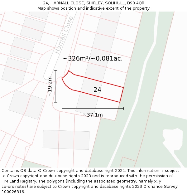 24, HARNALL CLOSE, SHIRLEY, SOLIHULL, B90 4QR: Plot and title map