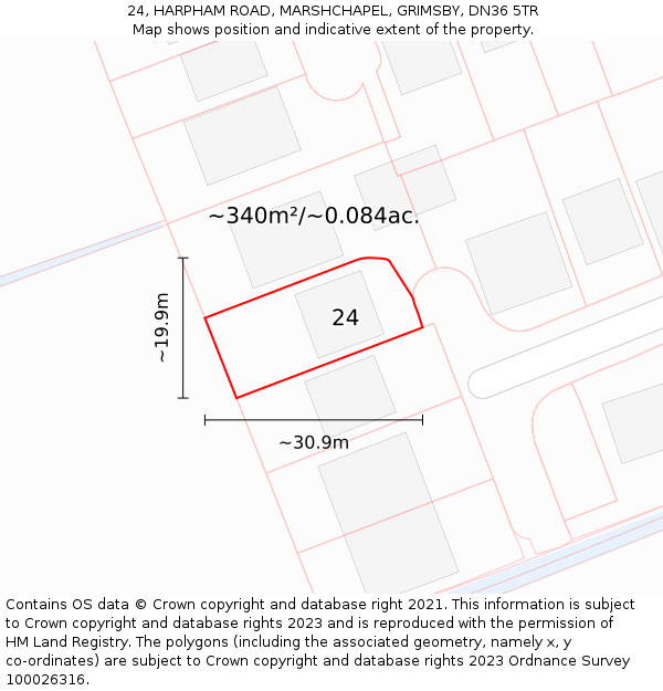 24, HARPHAM ROAD, MARSHCHAPEL, GRIMSBY, DN36 5TR: Plot and title map