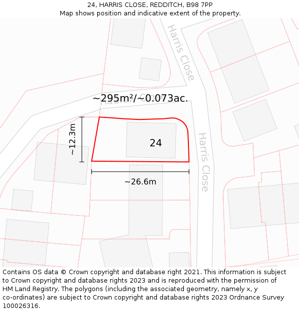 24, HARRIS CLOSE, REDDITCH, B98 7PP: Plot and title map