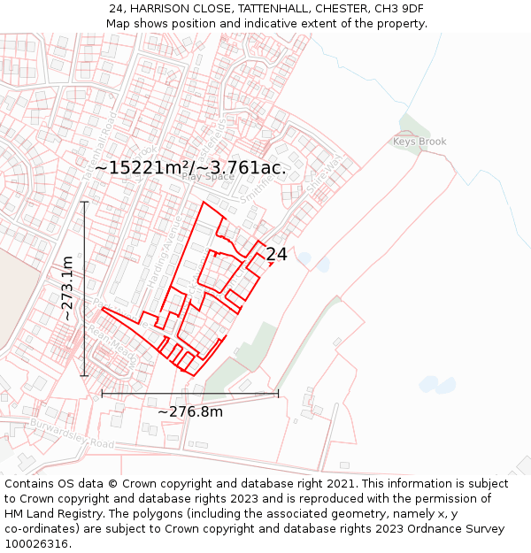 24, HARRISON CLOSE, TATTENHALL, CHESTER, CH3 9DF: Plot and title map