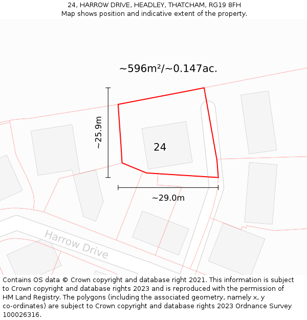24, HARROW DRIVE, HEADLEY, THATCHAM, RG19 8FH: Plot and title map