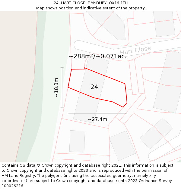 24, HART CLOSE, BANBURY, OX16 1EH: Plot and title map